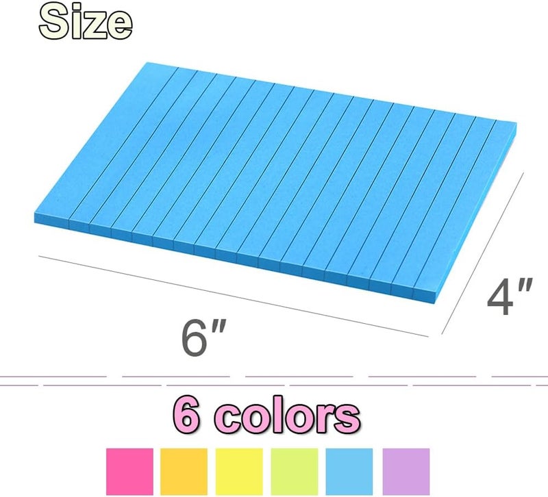 Kozerite (6 Pack) Lined Sticky Notes 4x6 in,Large Notepads with Lines,Ruled Stickies Super Sticking Power,Office School Memo Note Pads Bright Colors,Post on Windows Doors,Recyclable,Easy to Write on - Image 2
